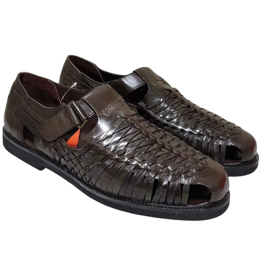 Deer Stags Men Bamboo 2 Woven Huarache Fisherman Sandal Size US 11.5M Dark Brown